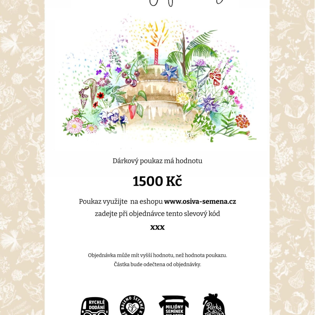 Narozeninová poukázka - voucher v hodnotě 1500,- Kč