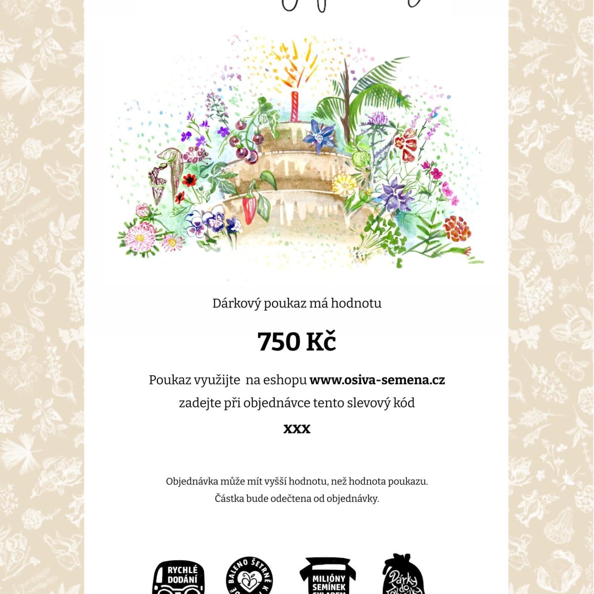 Narozeninová poukázka - voucher v hodnotě 750,- Kč