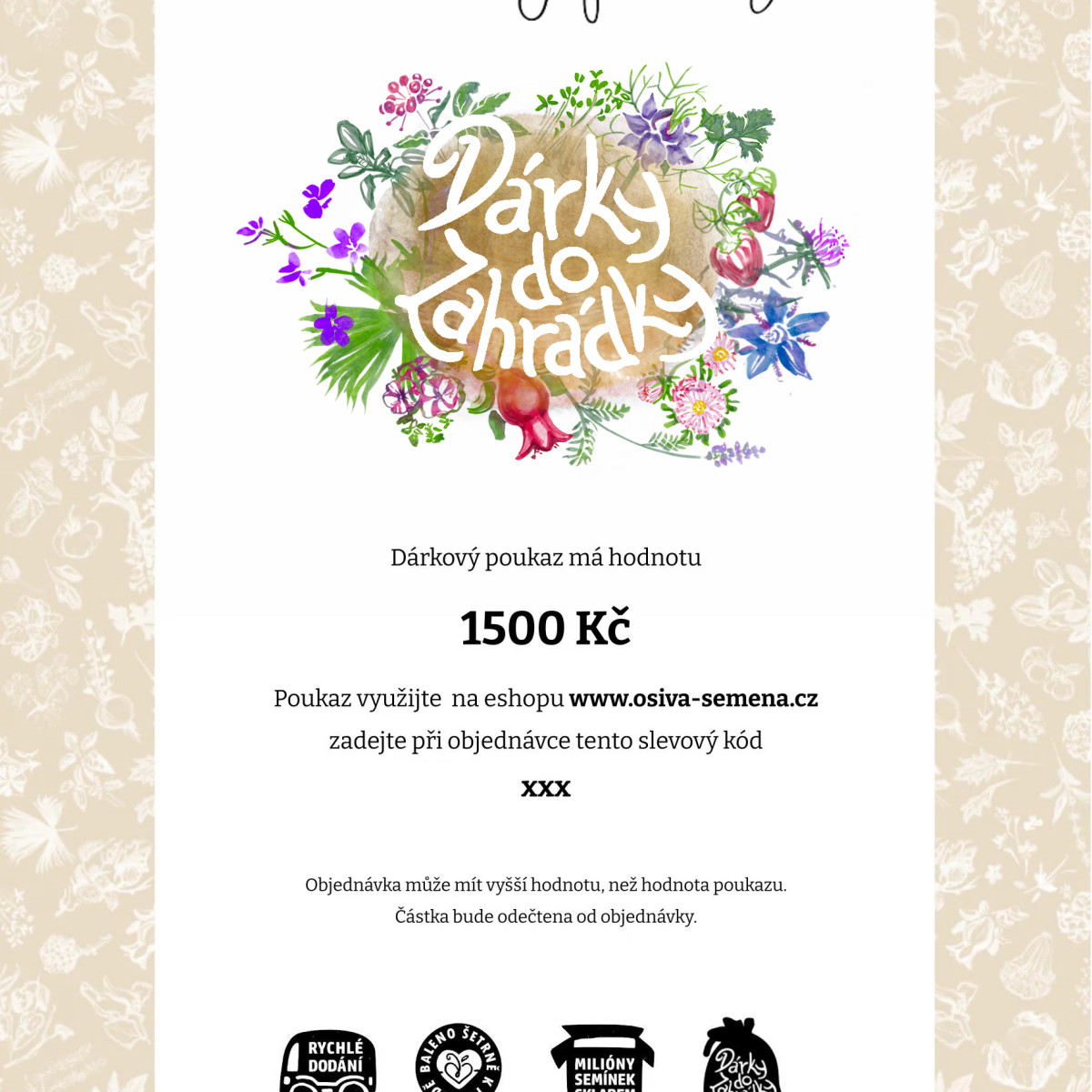 Dárková poukázka - voucher v hodnotě 1500,- Kč