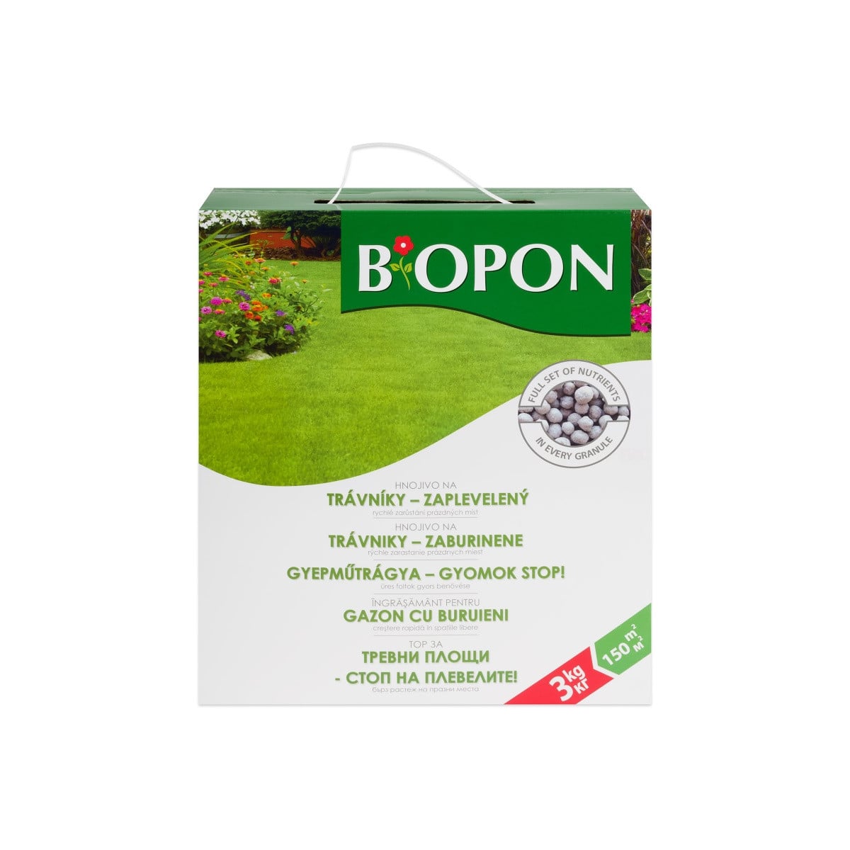 Hnojivo na zaplevelený trávník - Bopon - granulované hnojivo - 3 kg