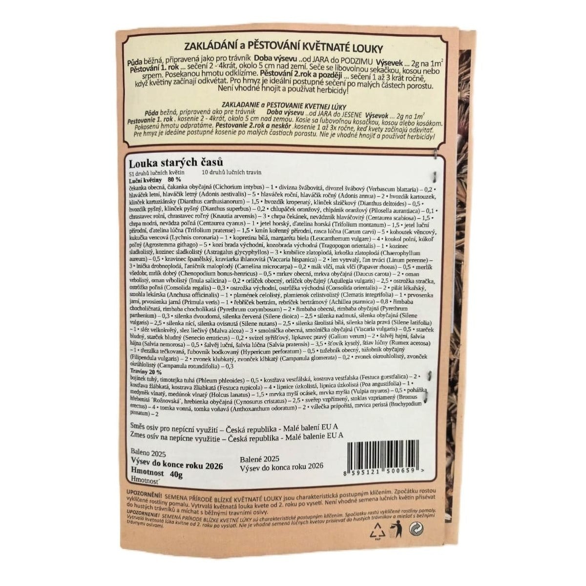 Louka starých časů - osivo Planta Naturalis - směs lučních květin - 40 g